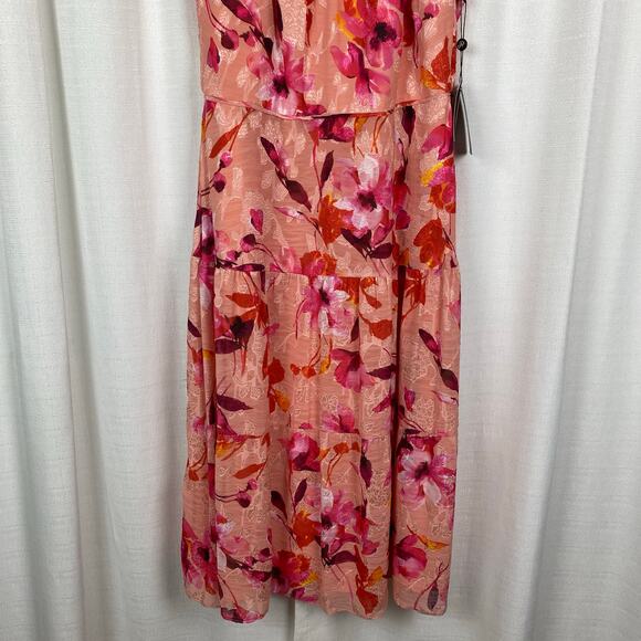 Adrianna Papell Orange Pink Halter Midi Dress - Picture 7 of 16